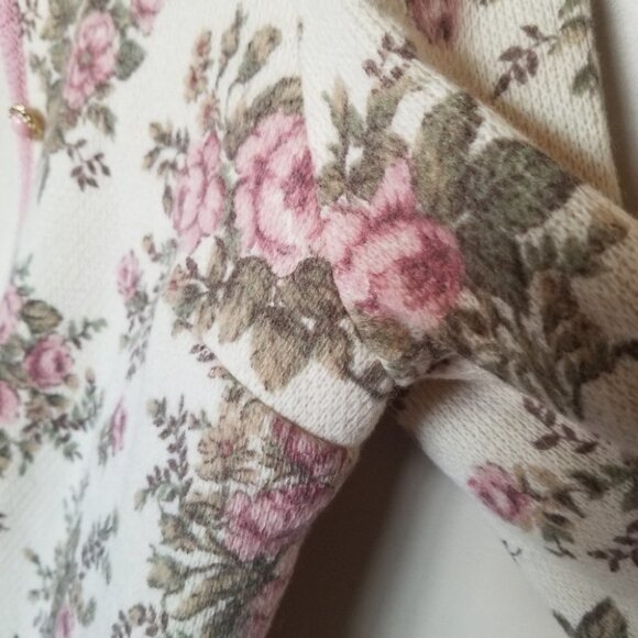 VINTAGE sieger wool granny cardigan sweater roses pink - Picture 9 of 14
